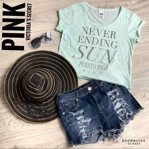 PINK Victoria's Secret Light Green Tee with Gray Text